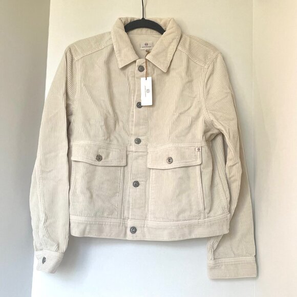 Anthropologie Corduroy Cropped Trucker Jacket L White - Picture 5 of 11